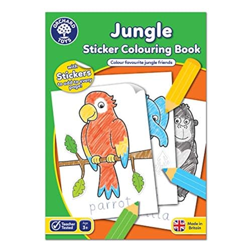 Orchard Toys Jungle Sticker Colouring Book - Educational Colouring Activity Book - Colour and Write Jungle Animals - Kids age 3 Years +