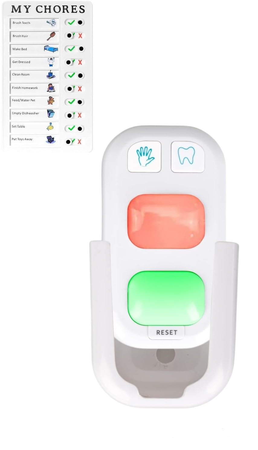 SAMARRA Timer for Kids,2 Minutes Teeth Brush Timer,20 Seconds Hand Washing Timer,Color Indicator Light Stick on Bathroom,Timer for Children,Training Coach,1 chores chart board checklist