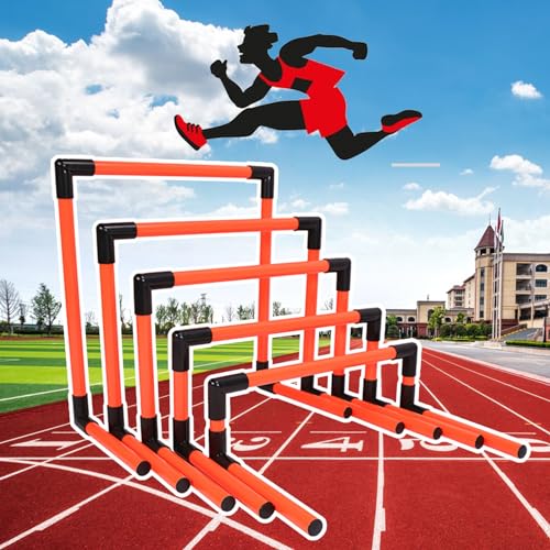 EliteBloom Pack of 5 Speed Agility Hurdles Training Equipment, Detachable Practice Hurdles for Track and Field, Portable Adjustable Football Hurdles Set (Red)