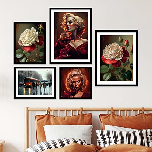 Image of kotart Paintings Modern Art Framed Painting for Bedroom Living Room - Framed Wall Posters /Paintings with Frame - Painting for Wall Decoration - Gallery Wall Decor (Red, Framed) Set of 5 (Art 10)