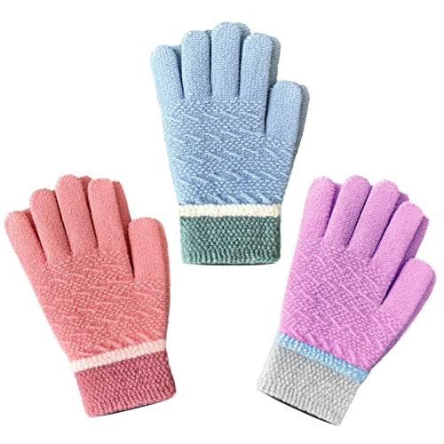 Image of EvridWear Boys Girls Magic Stretch Gripper Gloves 3 Pair Pack Assortment, Kids One Size Winter Warm Gloves Children