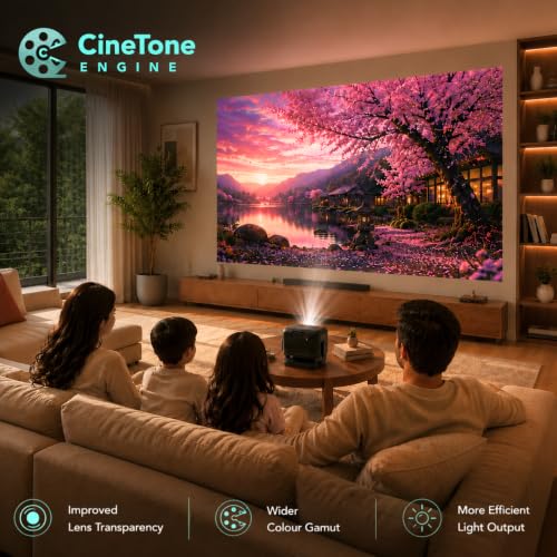 Image of MyFitSpark CINEMAGIC 102 Pro Native 1080p Projector 4k Ultra HD Support | CineTone Engine 100% Sealed Tiltable 600 ANSI Auto Focus Keystone EDID 2.1 True 4K FireStick HDR10 Surround Sound Up to 300 inch