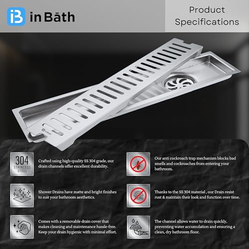 Image of InBath Classic Shower Drain Channel with Collar|Lineare Shower Drainer| Floor Drain|Stainless Steel 304 Grade| Side Hole Type (18x4 inches)
