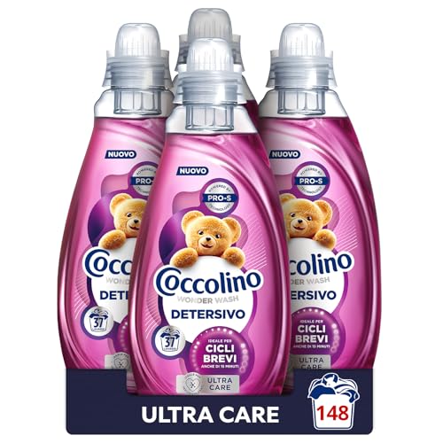 Coccolino Wonder Wash, Detersivo Lavatrice Liquido, Ultra Care, Efficace nei Cicli Brevi da 15 Minuti, Anche a Freddo, Protegge il Colore dei tuoi Capi, Pulizia Profonda, 37 Lavaggi, 4 Pezzi da 1480ml
