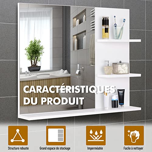Miroir de salle de bain avec 3 étagères HOMCOM