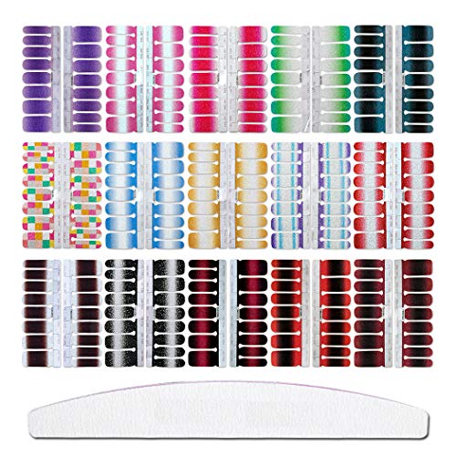 WOKOTO 14 Sheets Adhesive Nail Polish Wraps Stickers Tips With 1Pc Nail File Holographic Finger Decals Strips Set Manicure Accessories