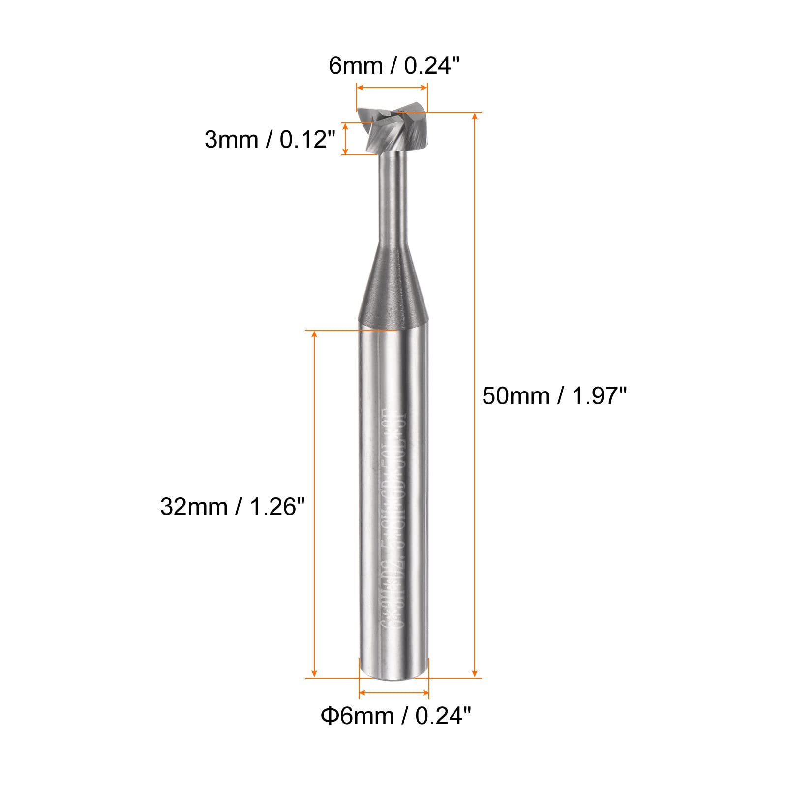 sourcing map Fraise à fente en T - 6 mm - Profondeur : 3 mm - Tige : 6 mm - En carbure massif - 3 cannelures - Fraise à fente en T pour aluminium, cuivre, alliage de zinc