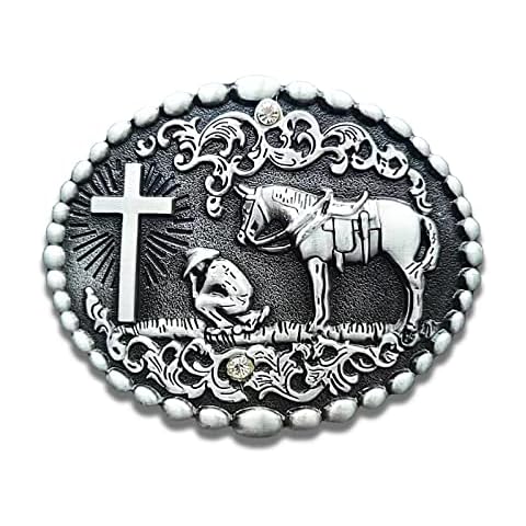 Western Cowboy Belt Buckle with Cross Prayer Cover