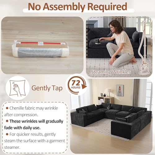 Image of 146''Cloud Boneless Sectional Couch, Modular Sectional Sofa Deep Seat, Oversized Upholstered Convertible Comfy 8 Seater Chenille Memory Foam Sofa U Shape Couches for Living Room, Dark