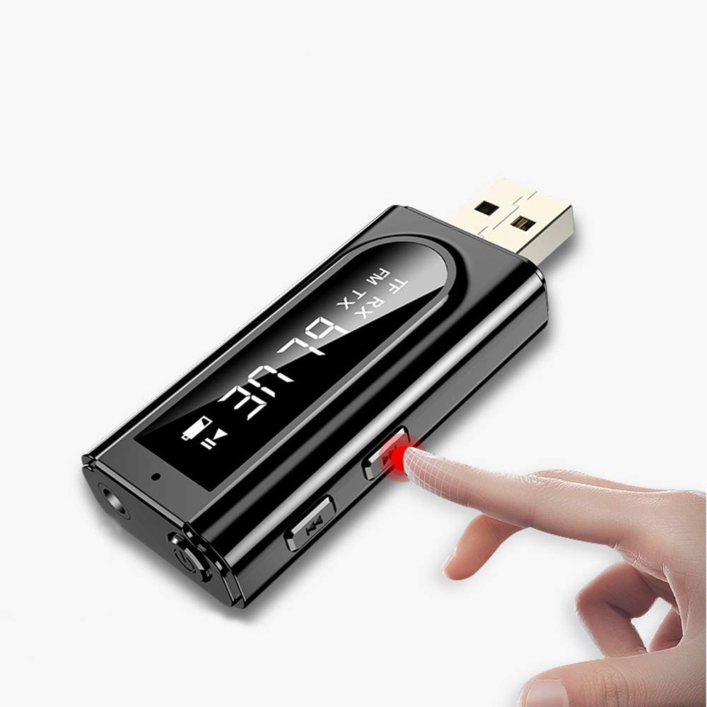 YONGYAO Bluetooth 5.0 Audio Inalámbrico Receptor Transmisor Adaptador Reproductor de MP3 Negro AUX FM Salida Dual TF USB 3.5mm Jack para TV PC Coche Kit