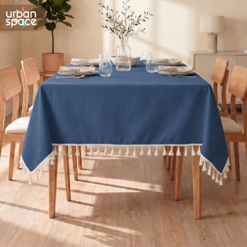 Image of Urban Space 100% Cotton Dining Table Cover for 4 Seater, Solid Cotton Table Cloth for Center Table (Aura Indigo, 4 Seater)