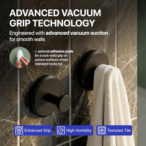 image for HOME SO Suction Cup Hooks for Shower & Bathroom Towel Holder 2-Pack �
