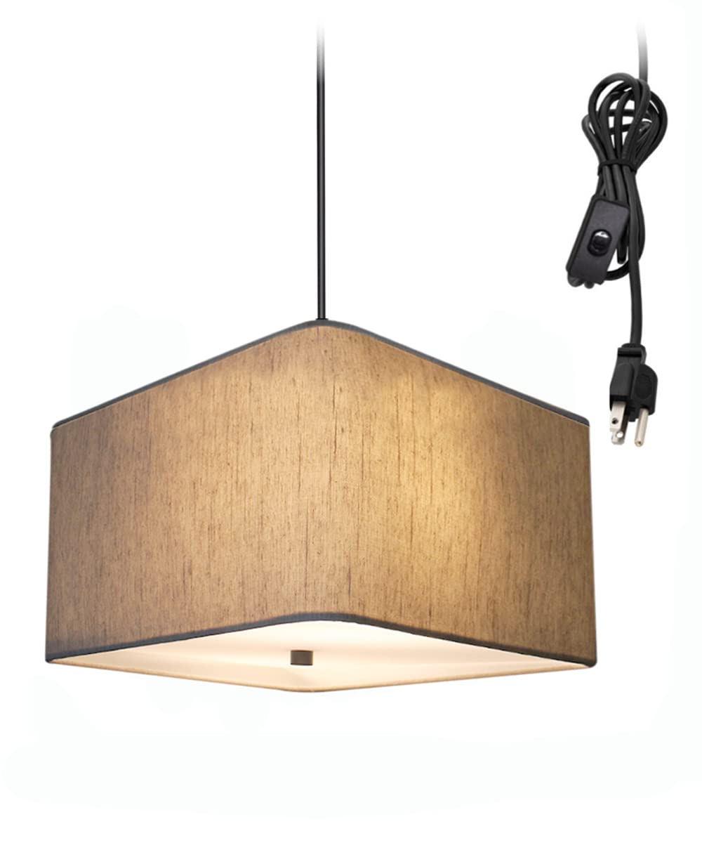 HomeConcept2 Light Swag Plug-in Pendant 16" w Textured Oatmeal with Diffuser, Black Cord