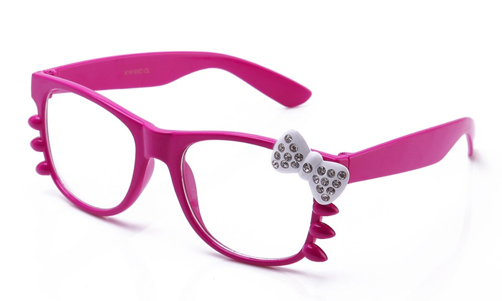 Kyra Women's High Fashion Kitty Cat Bow Whiskers Rhinestone Bling Clear Lens Glasses