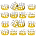 ArtCreativity Pack of 24 Gold Crown - Foil Birthday Party Paper Crowns for Kids - Golden Birthday Hats in 2 Fun Designs Adjustable and Reusable Royalty Party Decorations