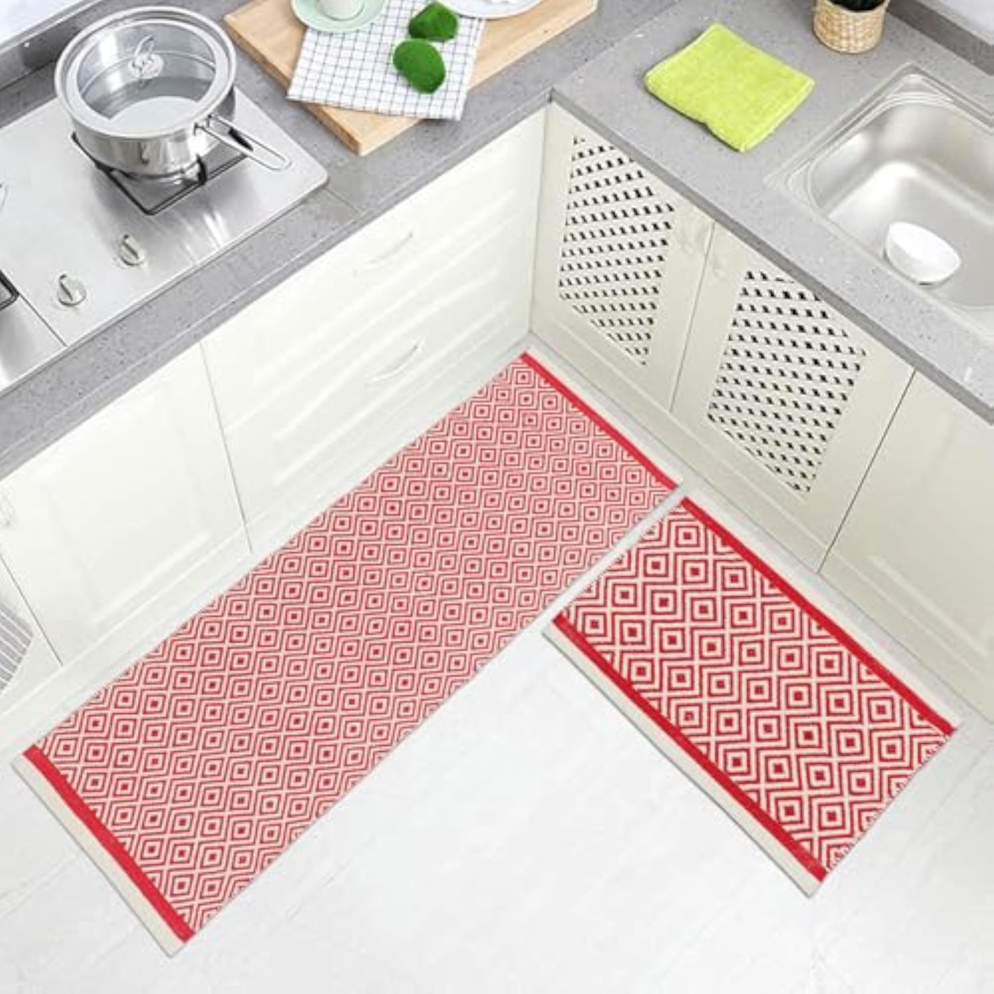 2 Pcs 100% Cotton Kitchen Set, Standing Desk Mat and Runner Rug