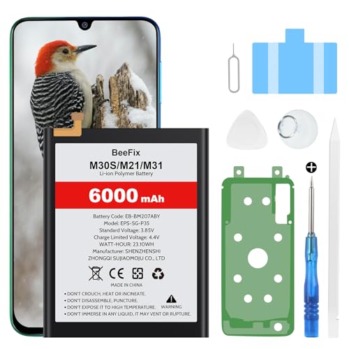 Beefix Batería de repuesto EB-BM207ABY compatible con Samsung Galaxy M30s SM-M307F & Galaxy M21 SM-M215F & Galaxy M31 SM M315F/DS 6000 mAh Li-Ion batería con herramientas de reparación