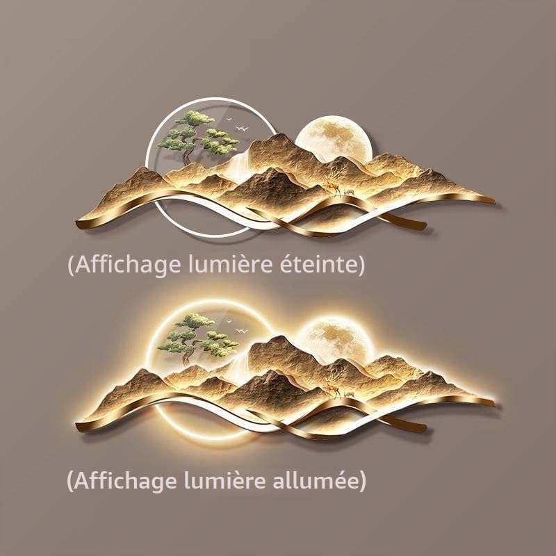 Décoration murale 3D, alimentation enfichable avec éclairage LED, paysage créatif chinois for la maison, le salon, le bureau ou la chambre.(D,100 * 35CM)