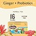 Celestial Seasonings Ginger + Probiotics Herbal Tea, Caffeine Free, 16 Tea Bags Box (Pack of 6)