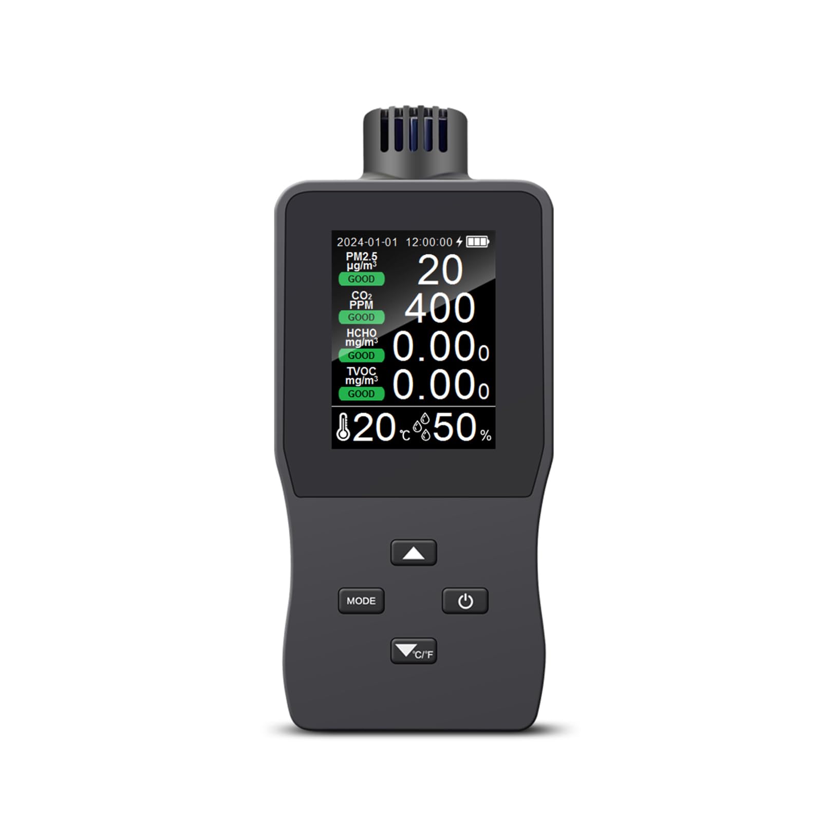 Tsophreniq Co2 Pm2.5 Formaldehyde Tvoc Temperature Humidity Testing Meter Air Detector Air Pollution Meter For Home Multifunctional Display