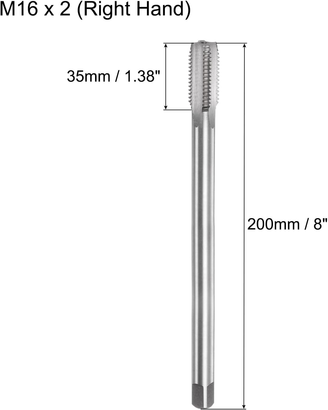 uxcell Metric Thread Tap M16 x 2 H2 200mm Extra Long Straight Flute Screw Thread Milling Machine Taps Threading Tapping Repair Tool