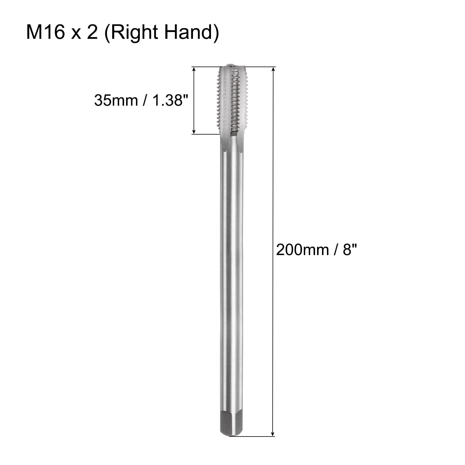 QUARKZMAN Machuelo de Rosca Métrica M16 x 2 H2 200mm Extra Largo de Flauta Recta, Macho Roscar para Máquina de Fresado de Roscas Tornillo Herramienta de Reparación de Roscas