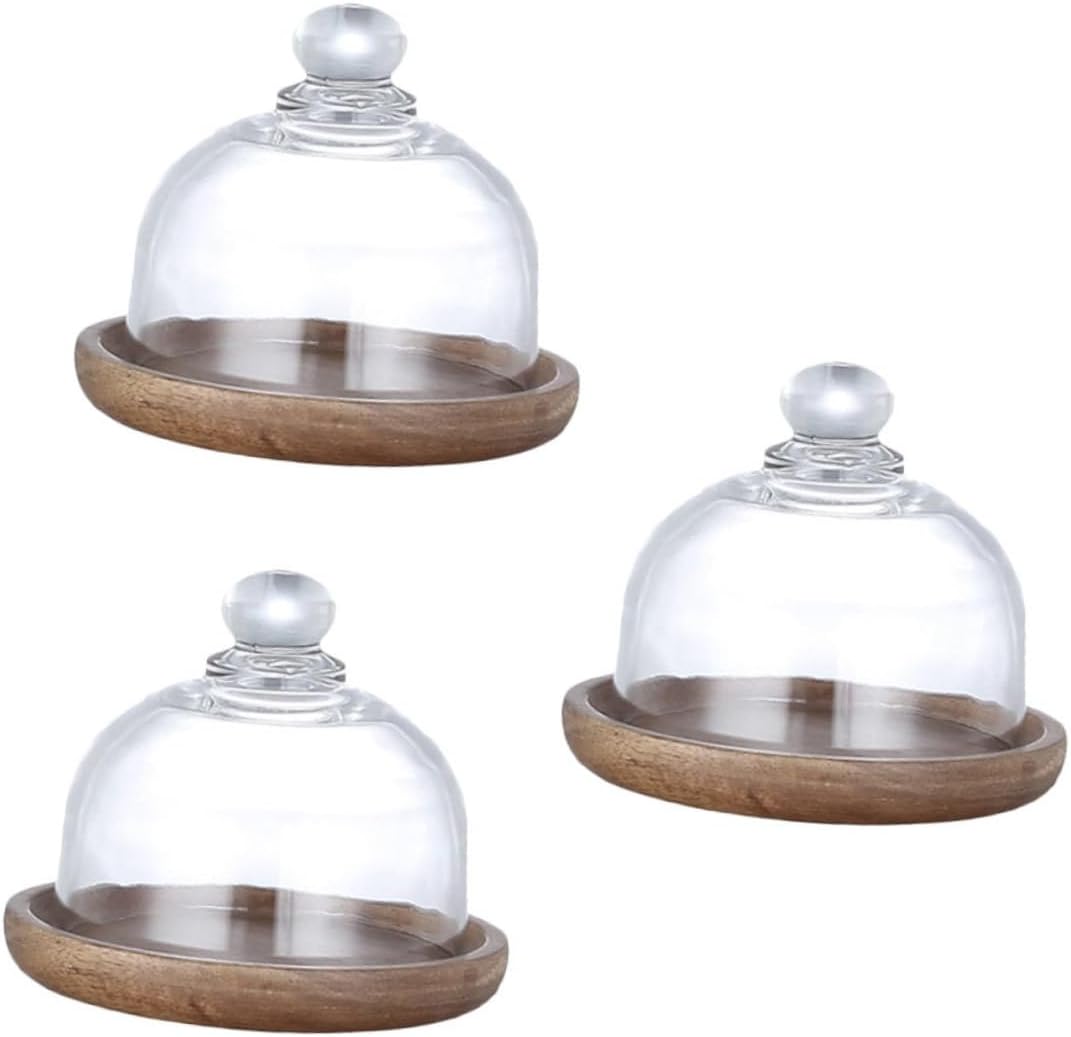 ABOOFAN 3sets Dessert Plates Glass Cover Cake Display Tray Plate Cover Kit for Cupcakes Tiered Tray for Display