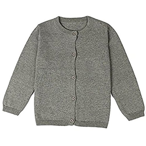 Little Girls Cute Crew Neck Long Sleeve Button-Down Solid Cotton Fine Knit Cardigan Sweaters
