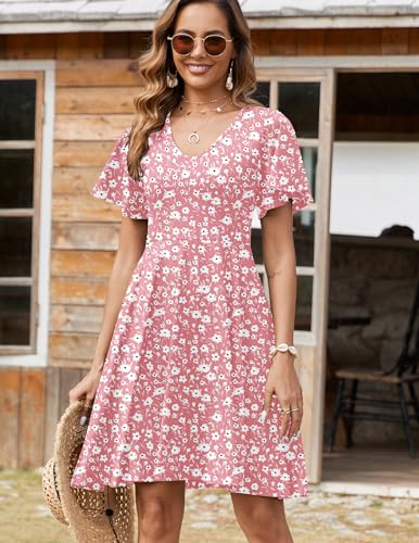 Image of Zeagoo Womens Summer Dress Casual Swing Sundresses Floral Ruffle Short Sleeve Wedding Guest Dress Beach Mini Dress 2026