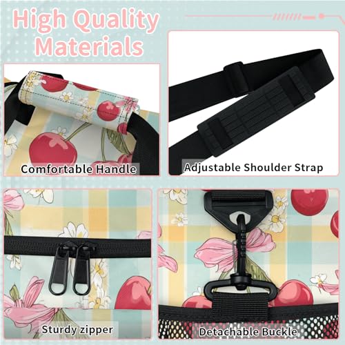 Bow Cherry Plaid Flower Travel Duffel Bag Weekender Overnight Bags for Women Men Foldable Waterproof Tote Bag with Trolley Sleeve3