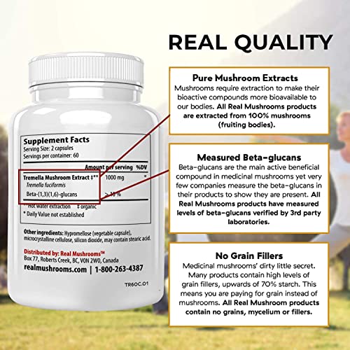 Real Mushrooms Tremella Mushroom Extract (120 ct) Mushroom Blend for Immune Support, Brain, and Skin - Vegan, Non-GMO, Organic Mushroom Supplements for Humans - Immune Support Supplement - Image 5