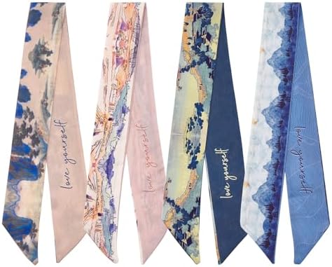 4er-Pack 86cm Taschenschals, schmale Twill-Haartücher, schmale Halstücher, modische Accessoires für Damen, Taschenanhänger