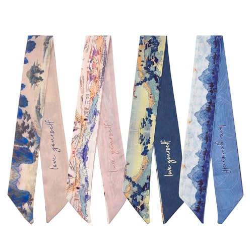 QIUTIMIY 4 Pack Purse Scarf Handbags Skinny Twill Hair Scarves