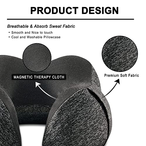 Urnexttour Travel Pillow, 100% Pure Memory Foam Neck Pillow With Toiletry Bag, Soft & Support Airplane Pillow For Headrest Sleep, Portable Plane Accessories, Black #TOP3