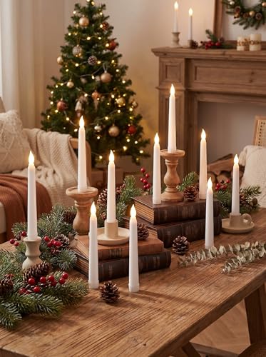Image of Treela 24 Pcs Flameless Taper Candles Battery Operated ulkB Fake Candles Light LED Candle Sticks Flickering Tapered for Wedding Anniversary Holiday Decoration(Basic,6 Inch,White)