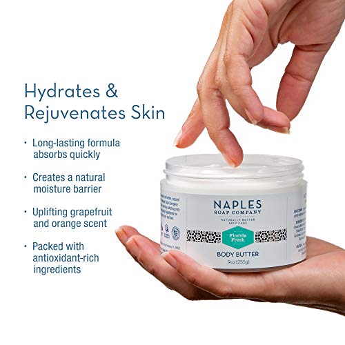 Naples Soap Natural Body Butter - Rich Cocoa Shea Body Butter Made For Women With No Harmful Ingredients - Natural Skin Care For Nourished And Moisturized Skin - 9 Oz, Florida Fresh Citrus #TOP3