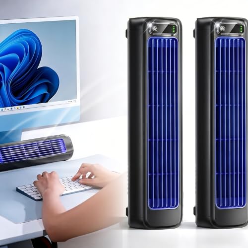 2026 Summer Portable Air Conditioner Fan Upgraded Fast Cooling Personal Air Cooler with 3 Adjustable Speeds LED Touch Display Quiet USB Powered Tower Fan for Bedroom Office Home (Gray*2)