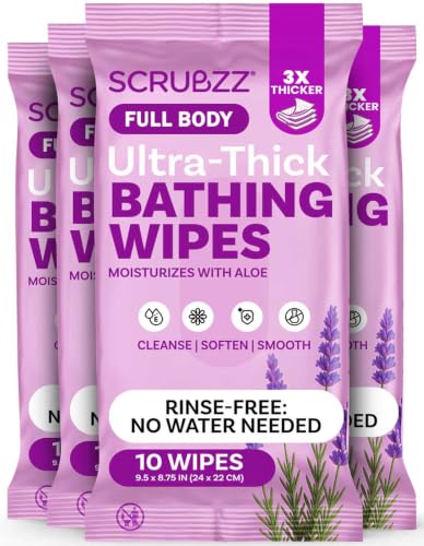 Extra Large Body Wipes for Adults Bathing No Rinse - 40 Ultra Thick Disposable Shower Wipes for Men, Women & Elderly - Great for Gym, Camping, Post Surgery - Lavender