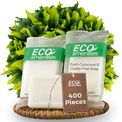 ECO amenities Travel Size Bar Soap – 400 PACK, 0.5 oz Mini Soap Bars, Hotel Soap Bars, Travel Size Toiletries – Individually Wrapped Bulk Soap Bar, Small Hotel Soaps for BNBs, VRBO, Inns and Hotels