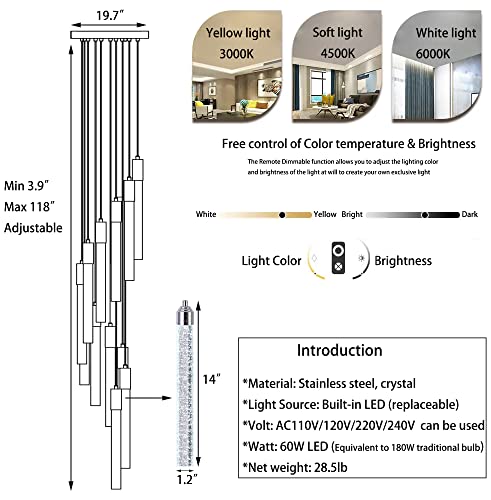 Dolria 12-Lights Chandelier Led Dimmable Chandeliers For Entryway Flush Mount Ceiling Pendant Light Fixture Crystal Chandeliers For Living Room Chrome Finished Lighting Modern High Ceiling Chandelier #TOP1