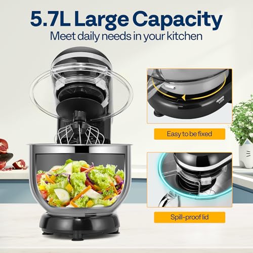 VIVOHOME 5.7L Stand Mixer 1500W 10 Speed Tilt-Head Kitchen Electric Food Mixer Make Bread with Beater, Dough Hook and Egg Separator - Image 5