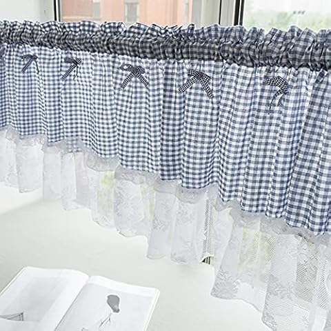Kitchen Curtain,Voile Curtains Tier Curtains,Country Style Bistro Curtain,Small Cafe Curtains,Checkered Gingham Short Store Curtains,Short Half Window Valance Curtain for Balcony Bedroom Bathroom Cover