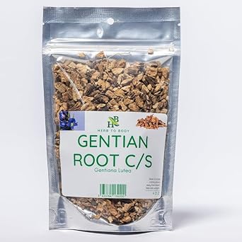 Herb To Body Gentian Root C/S - Cut & Sifted Gentian Root for Herbal Tea, Botanical Blends & Traditional Preparations Resealable Pouch 4 oz