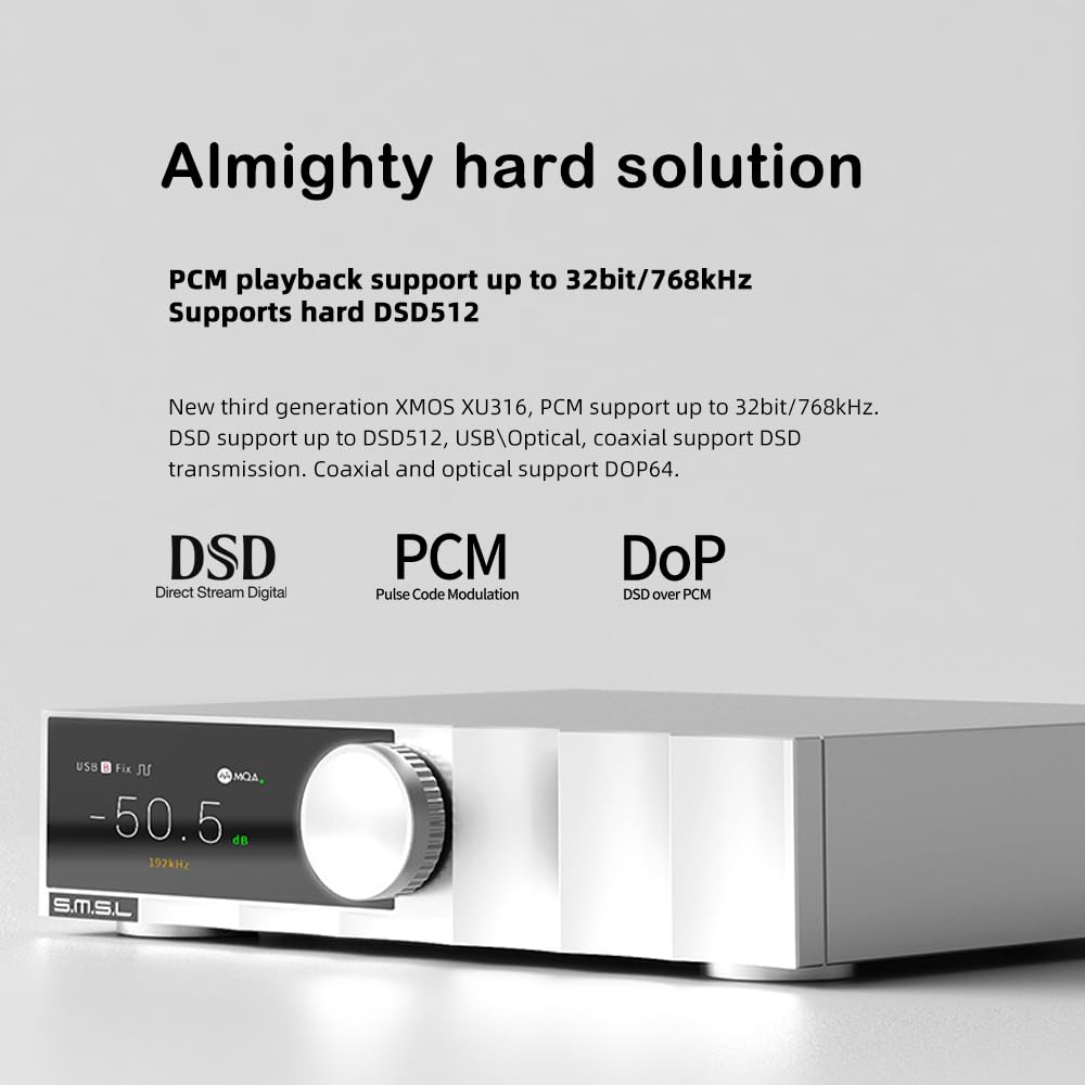 SMSL D200 Audio-Decoder, USB/Optisch/Koaxial/Bluetooth, MQA, ROHM BD34352EKV-Chip
