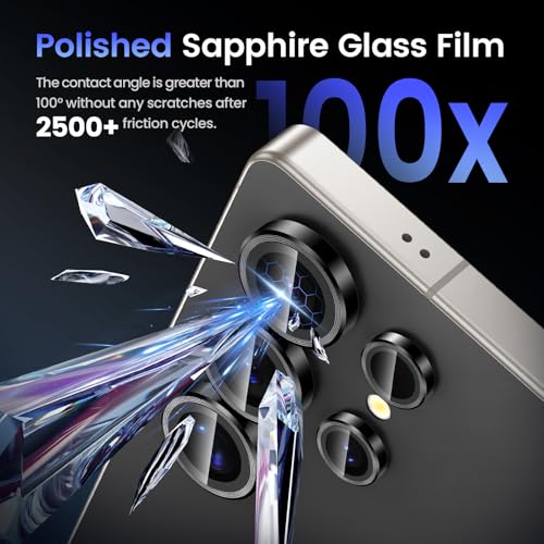 Image of Tensea (3+2 Pack Compatible with Samsung Galaxy S25 Ultra Camera Lens Protector, 9H Tempered Glass, Camera Cover, Screen Protector, Metal, Custom Ring, Installation Tray)
