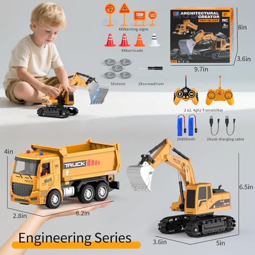 image for MQDMINI Remote Control Excavator and Dump Truck Toy Set - RC Construct