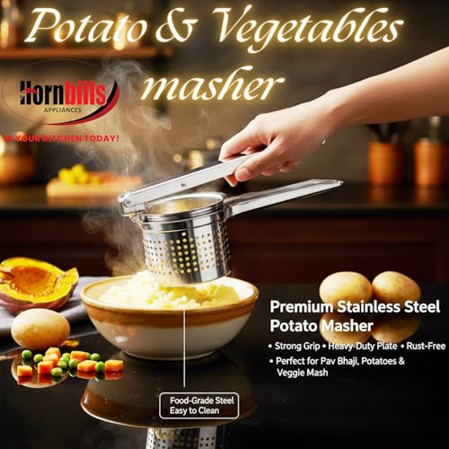 Image of Hornbills Stainless Steel Hand Press Potato Masher Heavy Duty Food Presser for Potatoes Purple Potato Pumpkin Lemon Fruit Juice Squeezer