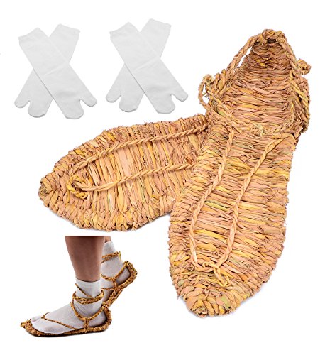 Japanese Straw Sandals with 2 Pairs Tabi Socks for Bleach Cosplay M