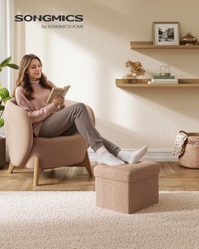 Image of SONGMICS Small Folding Storage Ottoman, Camel Brown | Foot Rest Stool, 12.2 x 16.1 x 12.2 Inches, 286 lb, Bedroom, Dorm, ULSF094K01