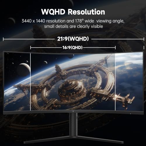 Image of KTC 34 Inch Ultrawide Monitor, 180Hz WQHD 3440X1440 Curved Gaming Monitor, 1500R PC Monitor, PIP /PBP, HDR, 4000:1 Contrast, FreeSync, VESA, Tilt Swivel Height Pivot Adjustment, H34S5
